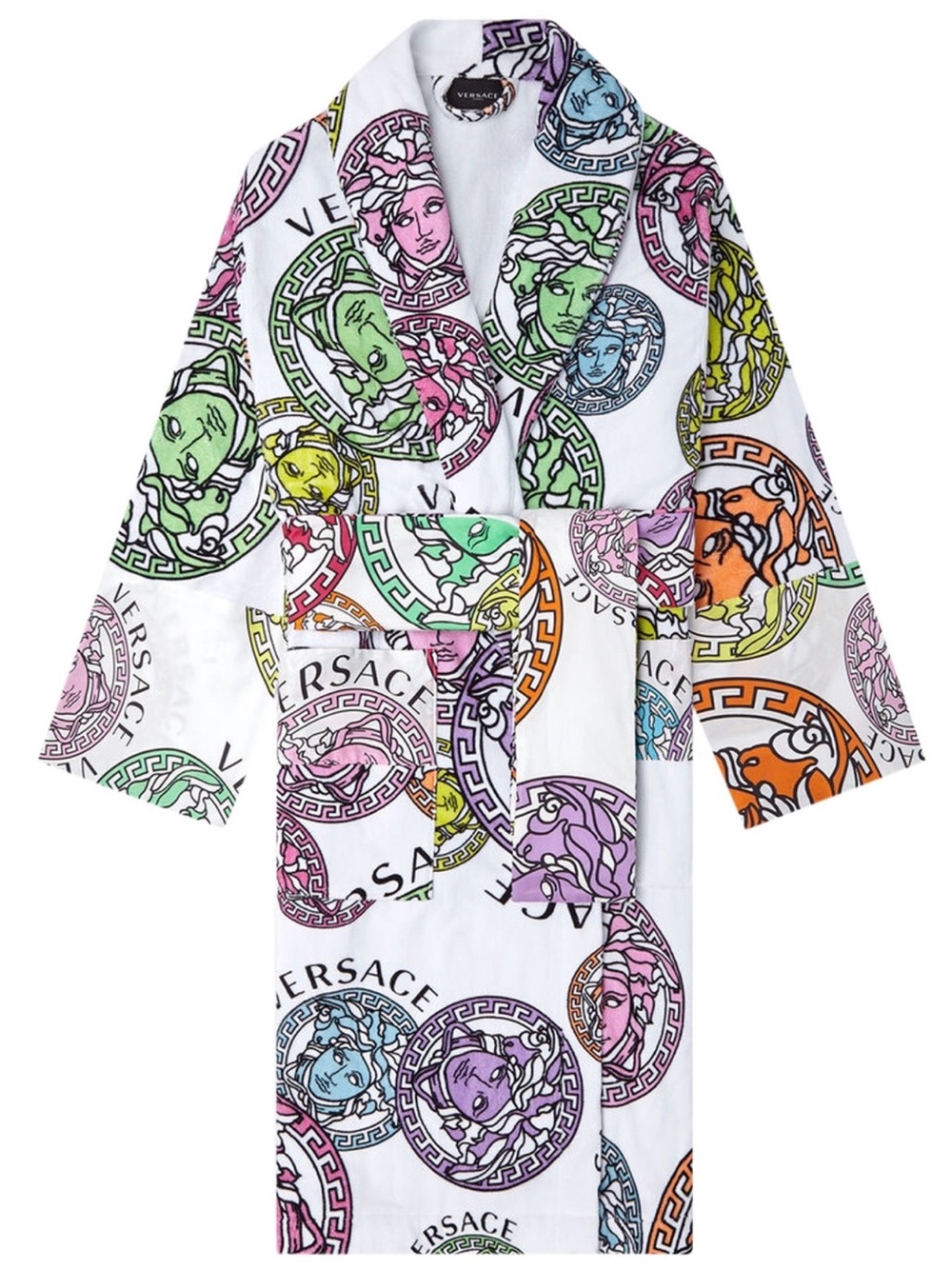 Versace White Multicolor Medusa Print Bathrobe